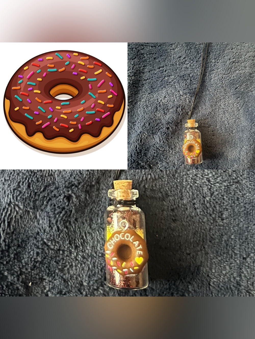 Chocolate Donut Fairy Potion Glitter Bottle Necklace w/ Pendant